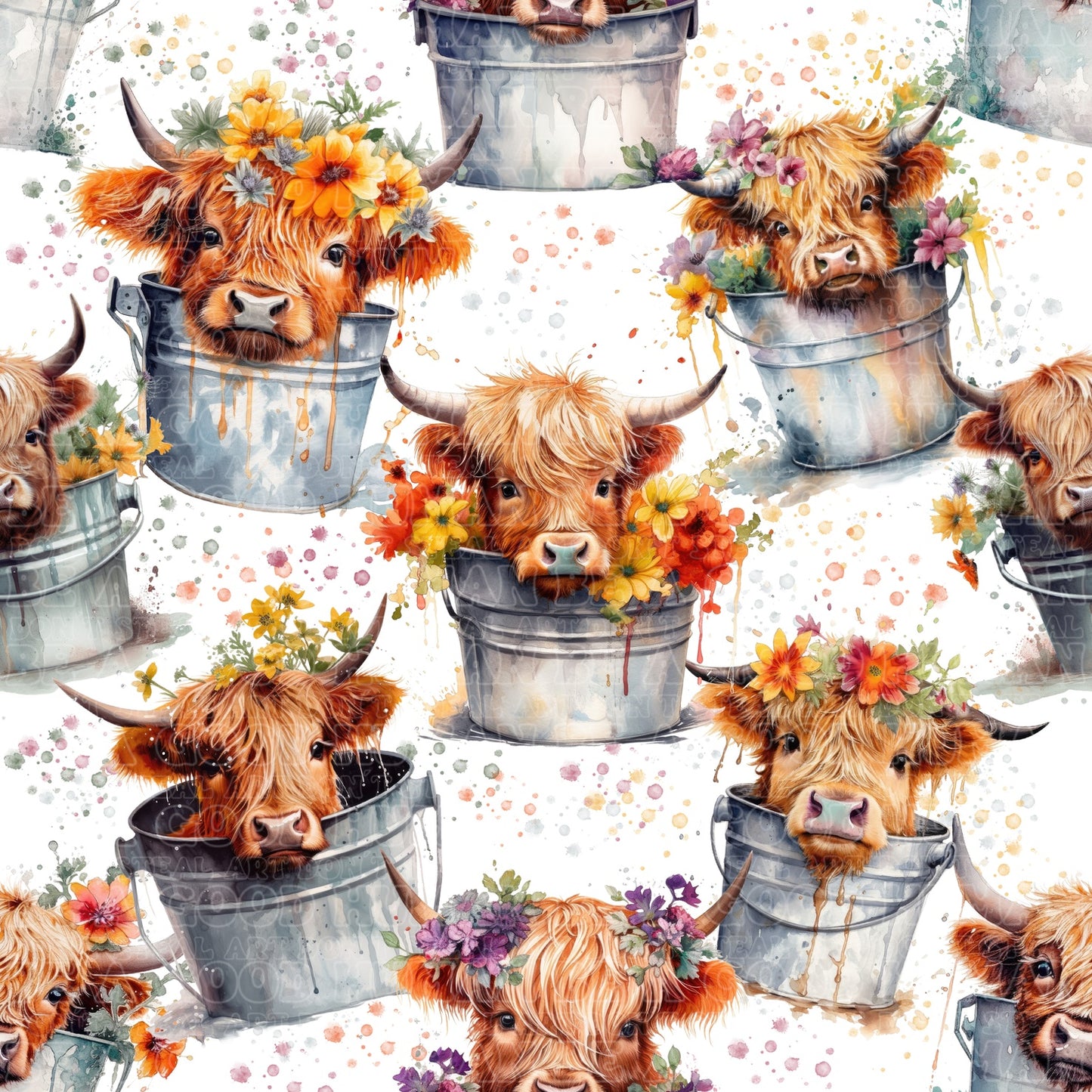 Farm animals highland cows in bucket