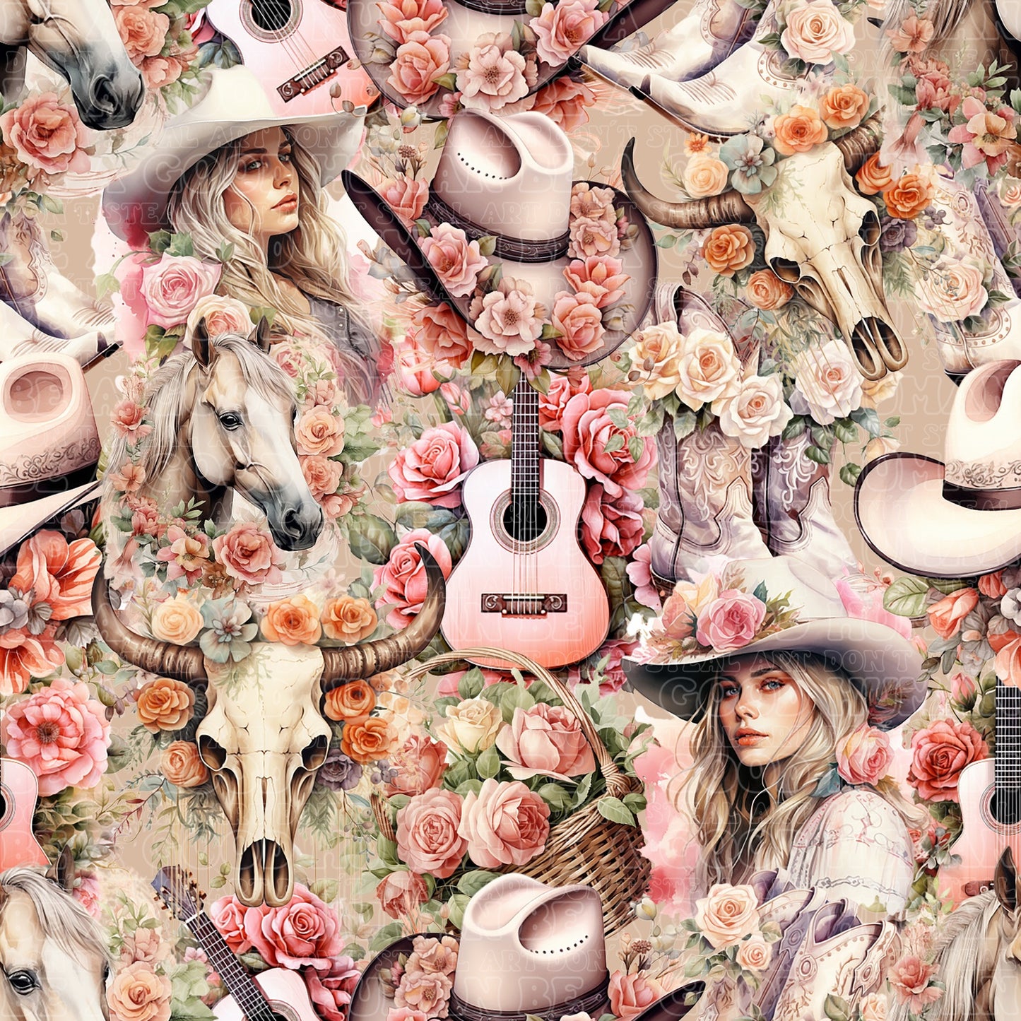Farm animals cow girl horses