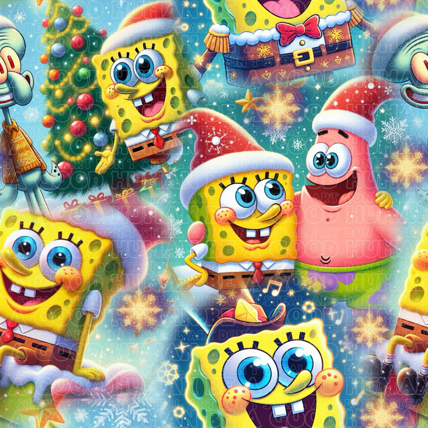 Christmas Sponge and Patrick