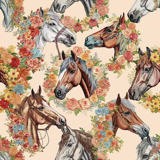 Farm animals horses with flowers sand