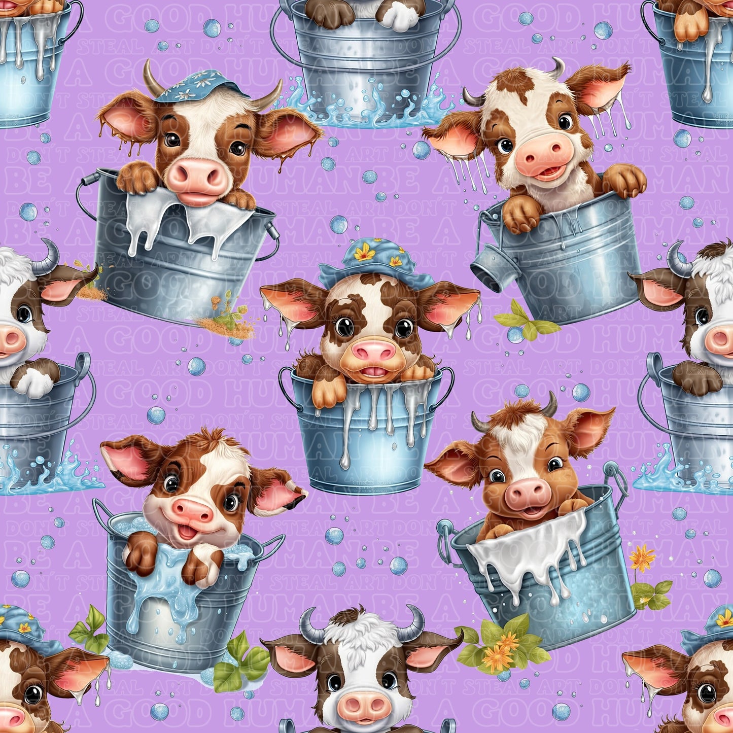 Farm animals cows in buckets