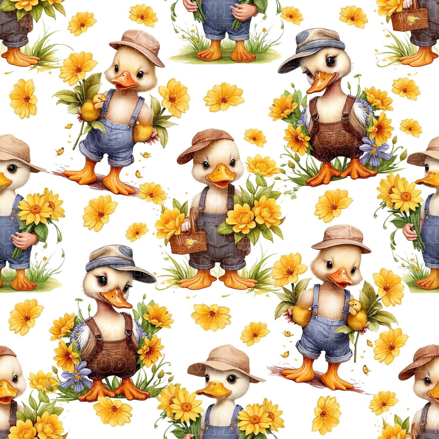 Farm animals floral ducks