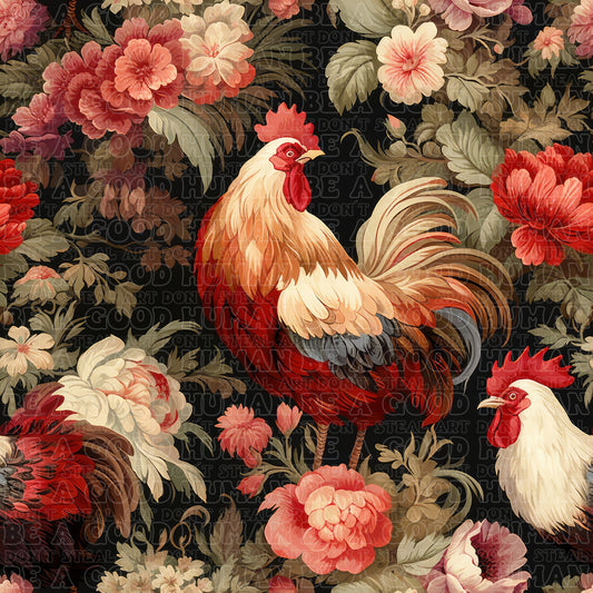 Farm animals chickens floral