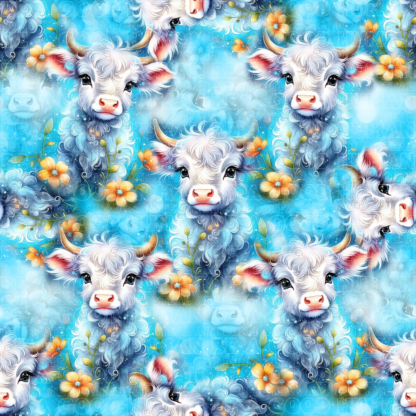 Farm animals highland cows blue