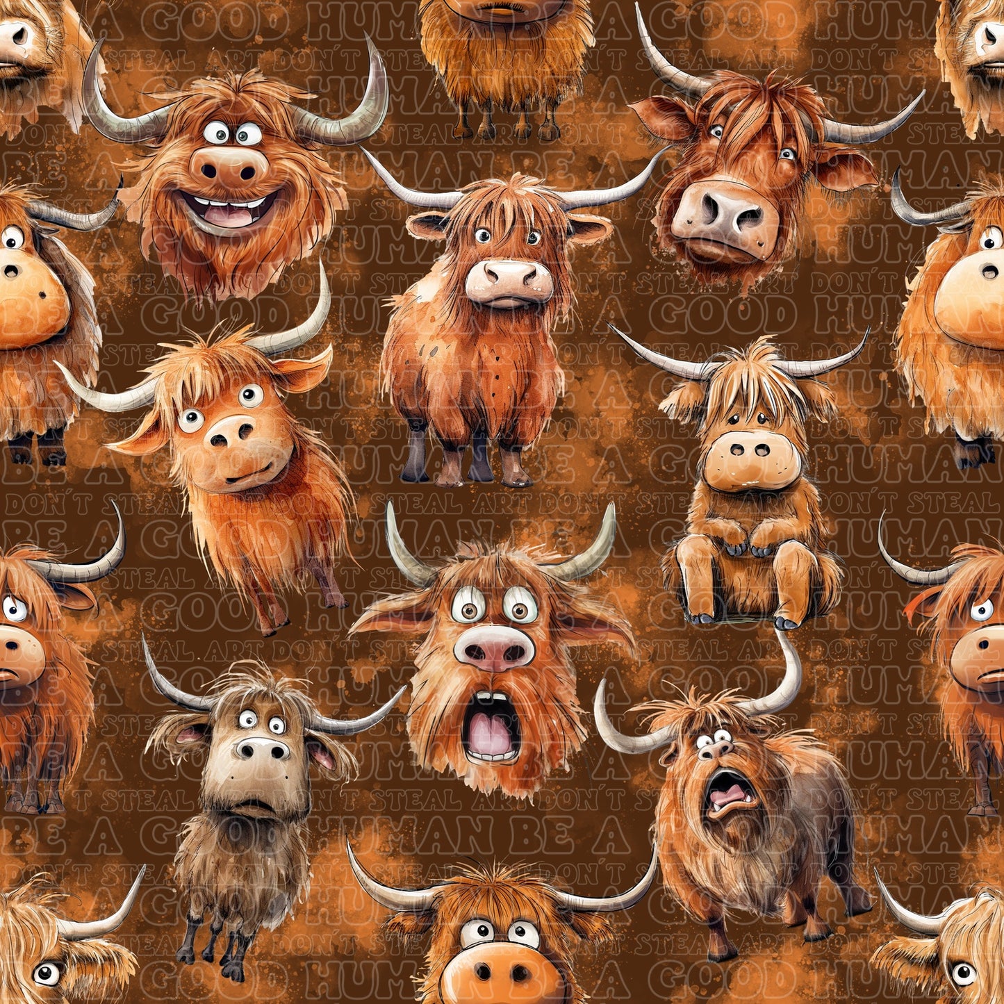Farm animals highland cows brown