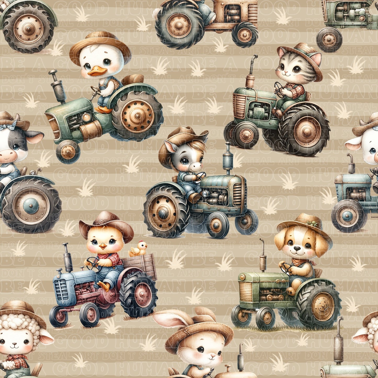 Farm animals on tractors