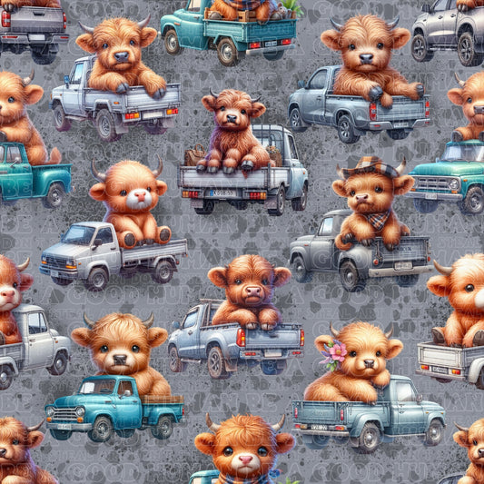 Farm animals calves on cars