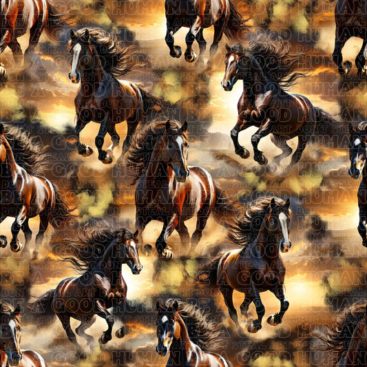 Farm animals sunset horses