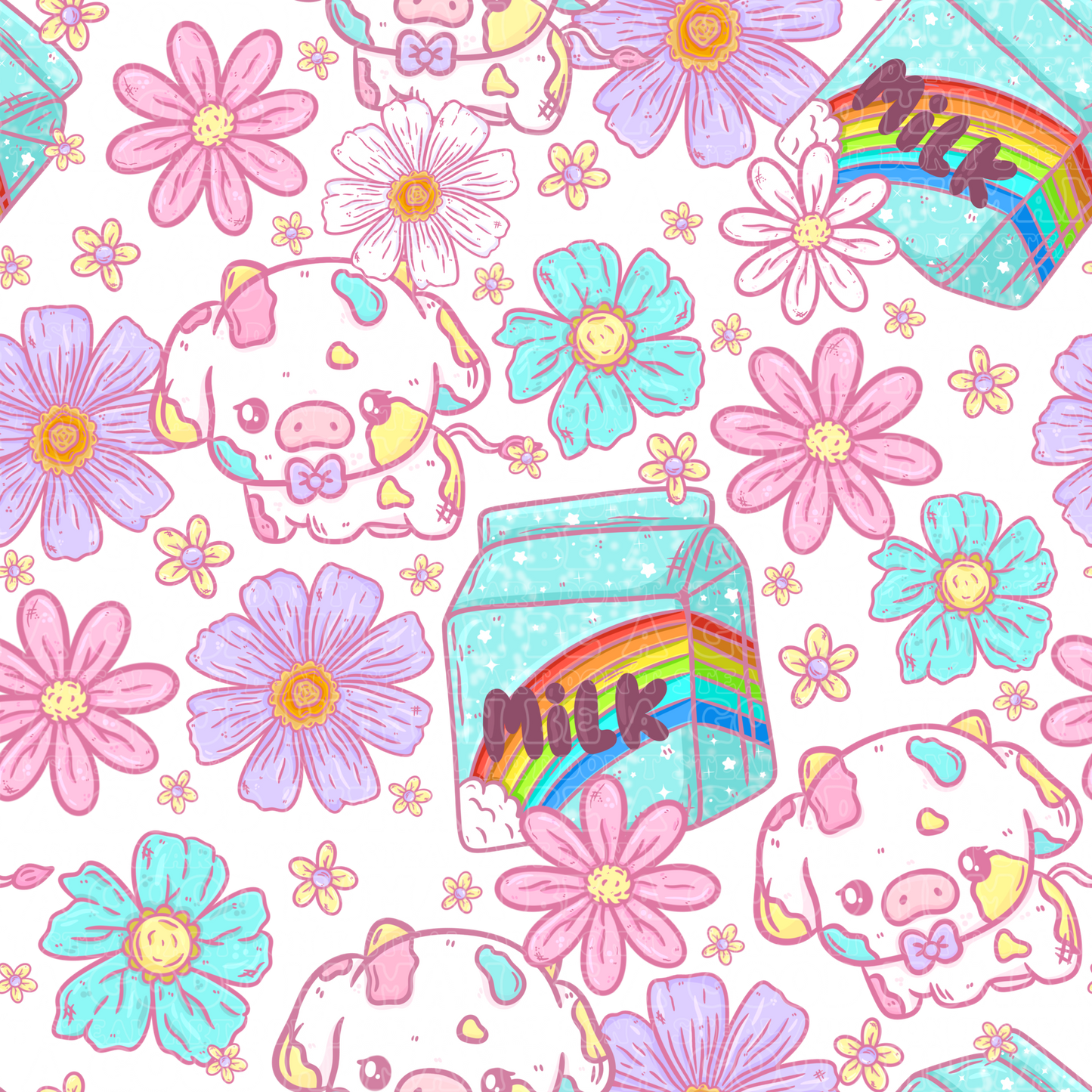 Farm animals cow floral